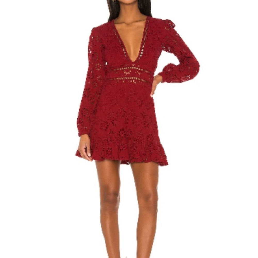 Lovers + Friends Red Embroidered Eyelet Dress